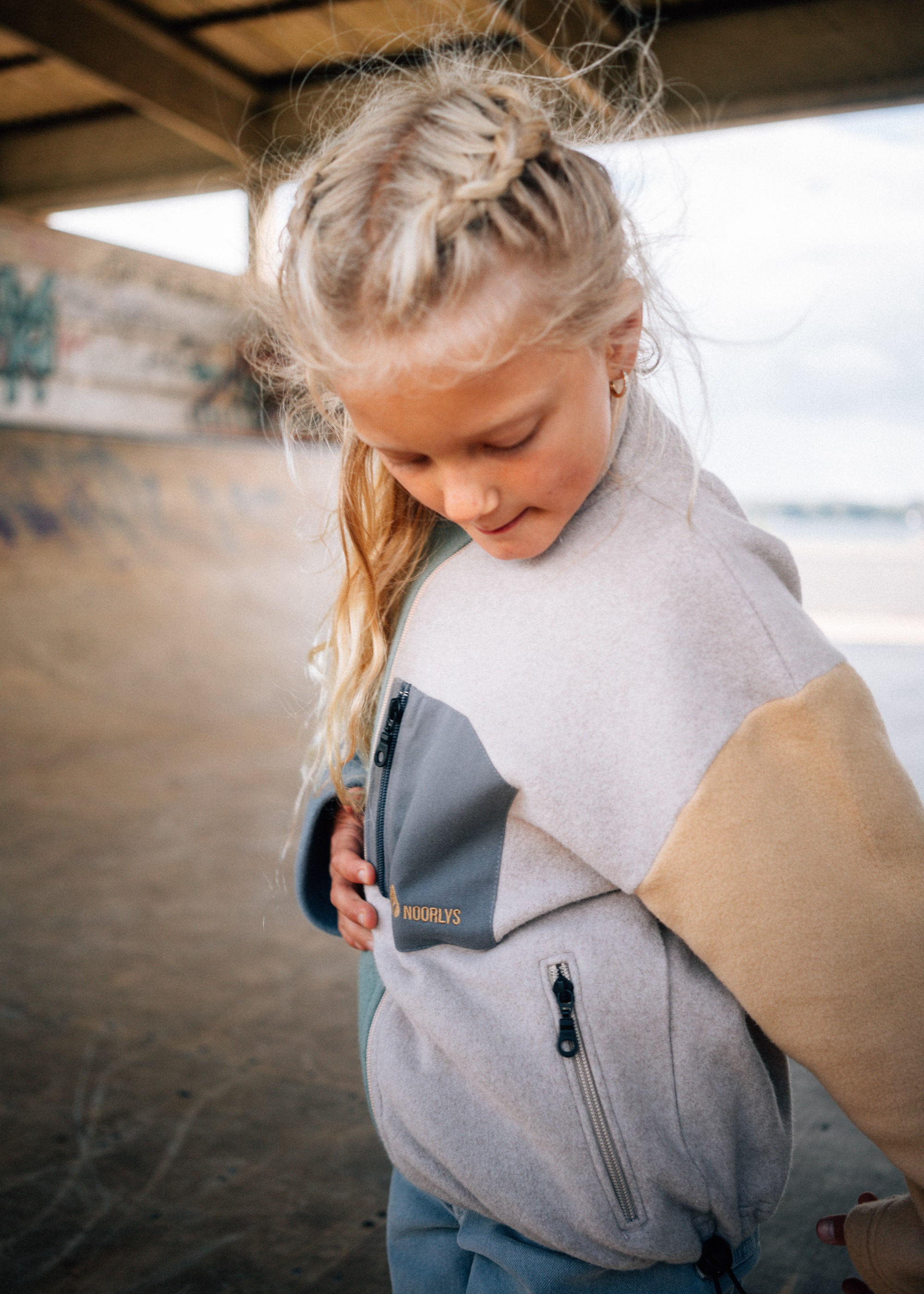 Baumwoll-Fleece-Jacke FÖHRWIND DenimBlue/DustyMint/TaupeMelange/Dünensand