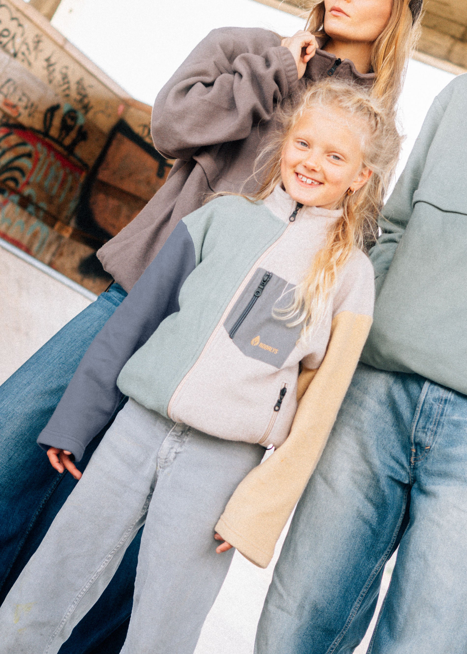 Baumwoll-Fleece-Jacke FÖHRWIND DenimBlue/DustyMint/TaupeMelange/Dünensand