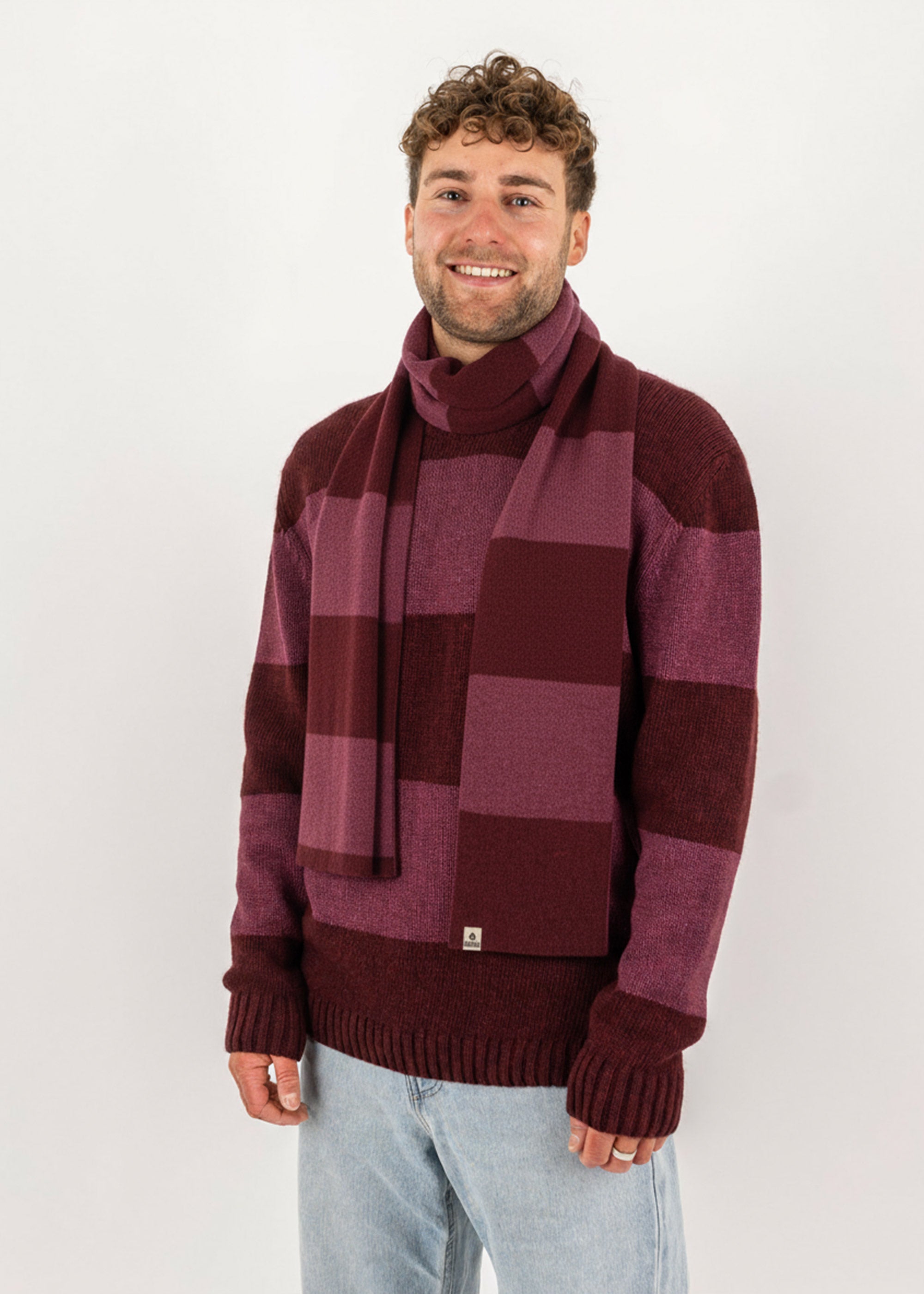 Bündel Schal WALDO & Strickpullover RIFFELT PlumVioletStriped