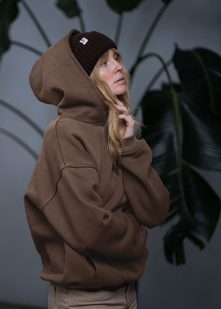 Cropped Heavy-Sweat-Hoodie OOG Schokolade