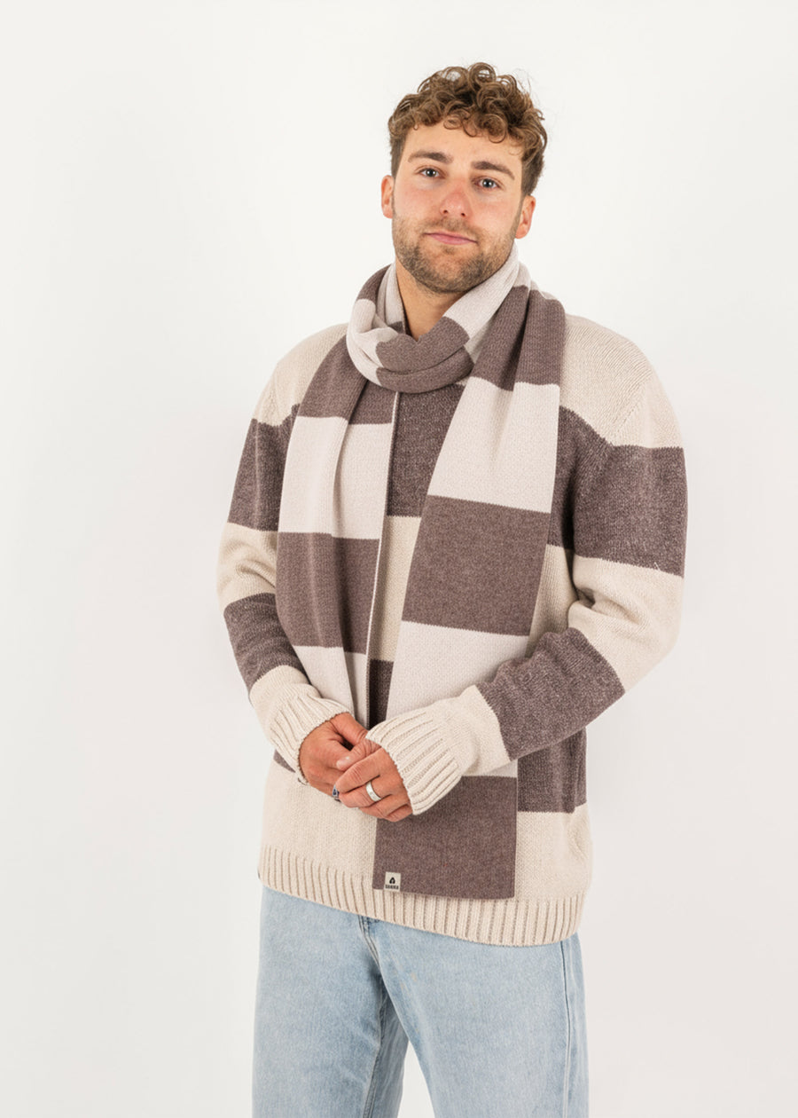 Bündel Schal WALDO & Strickpullover RIFFELT OysterSchokoStriped
