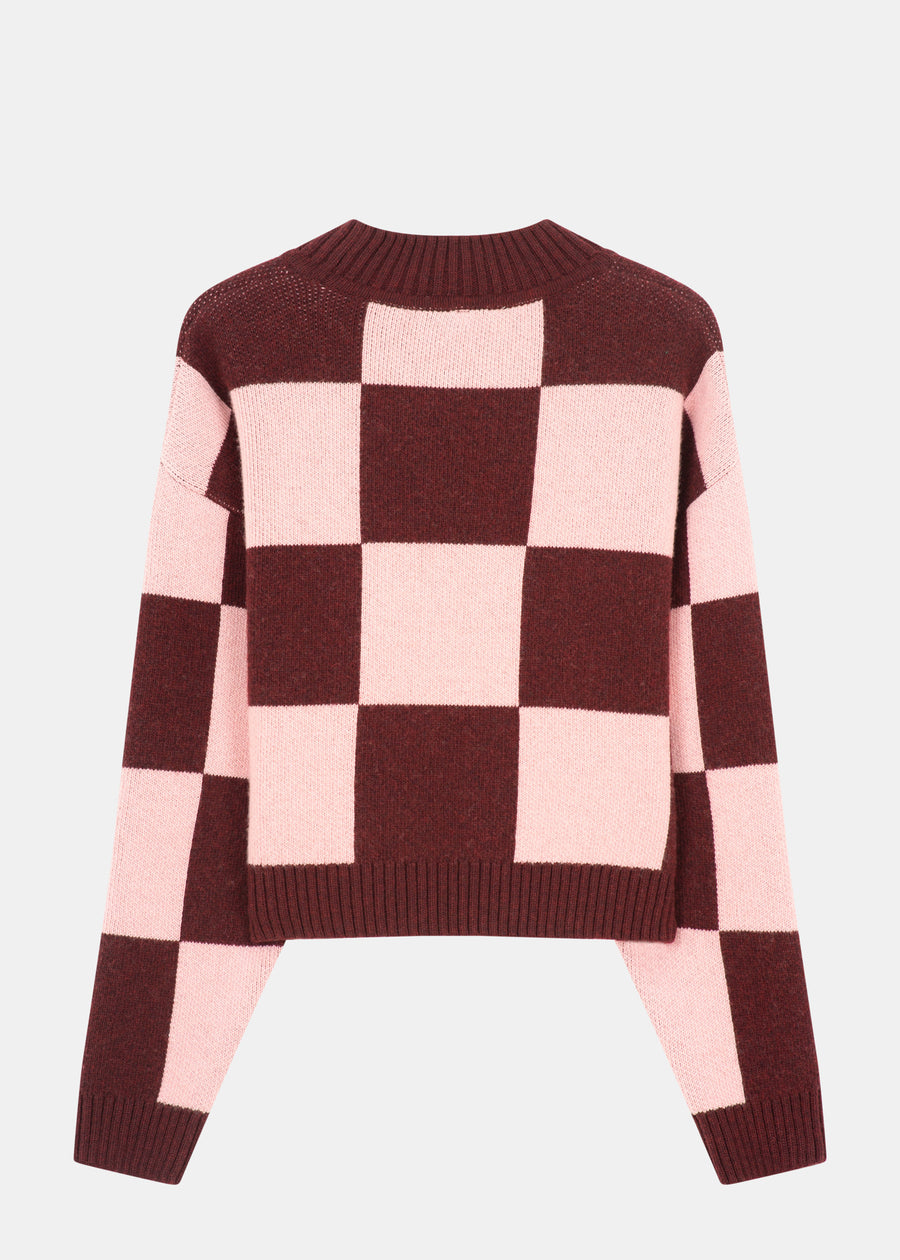 Strick-Sweater KARO Bordeaux/DuskPink