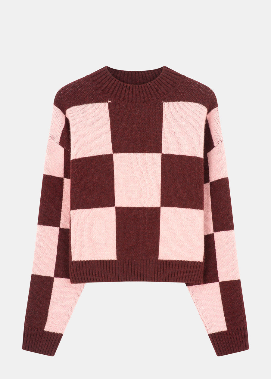 Strick-Sweater KARO Bordeaux/DuskPink